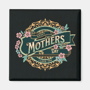 Imán Flores florales de oro y negro feliz día de la mad