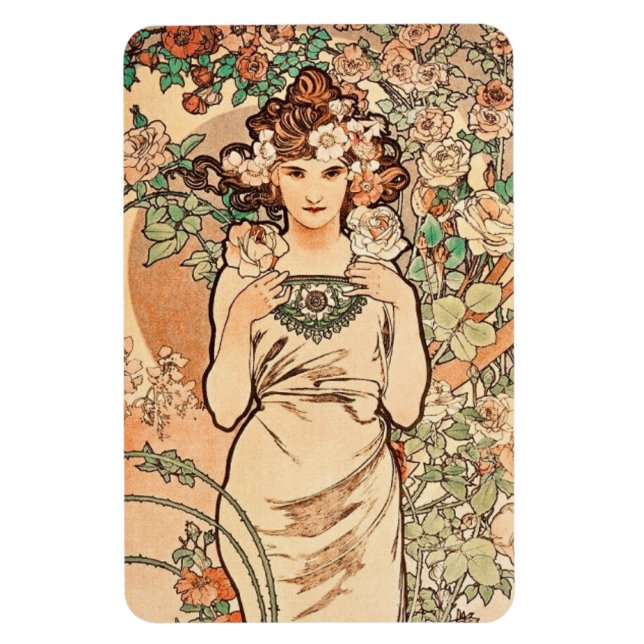 Imán Flores - la Rosa por Alphonse Mucha (Vertical)