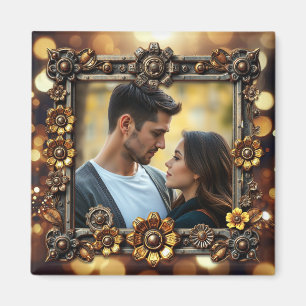 Imán Flores metalizado Foto personalizada Steampunk