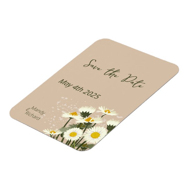 Imán Flores mínimas de margarita blanca en fondo beige (Lado Izquierdo)