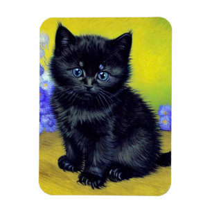 Imán Flores moradas de gato negro Van Gogh