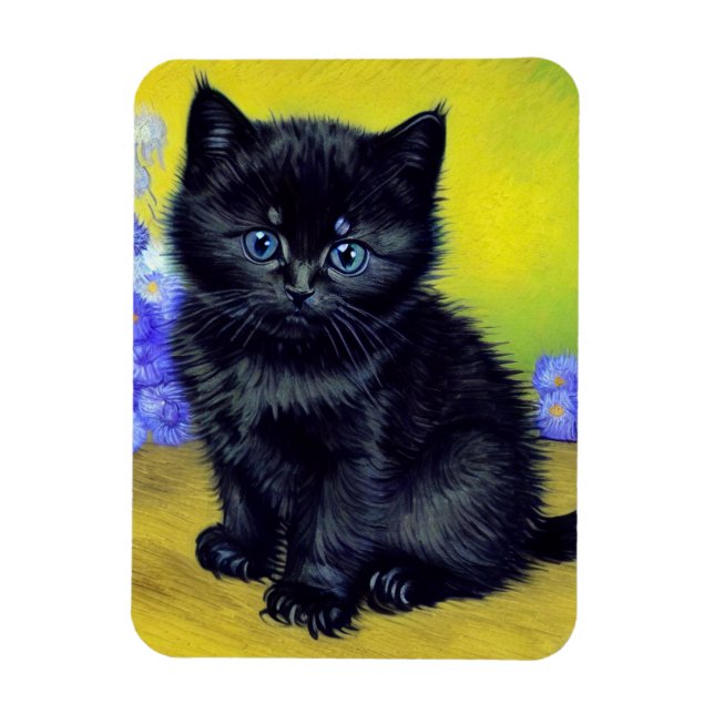 Imán Flores moradas de gato negro Van Gogh (Vertical)