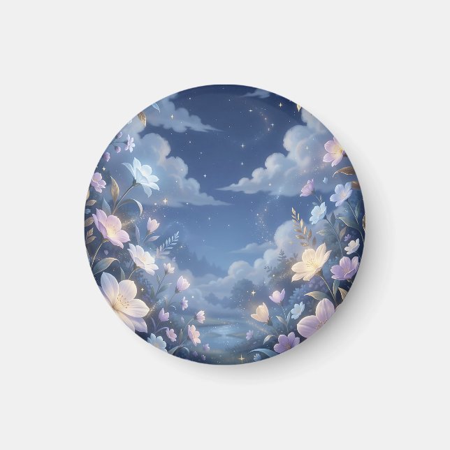Imán Flores Moradas Noche Estrellada Fantasía (Frente)