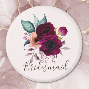 Imán Flores Moradas Vintage Boho Aquarela Monogramadas