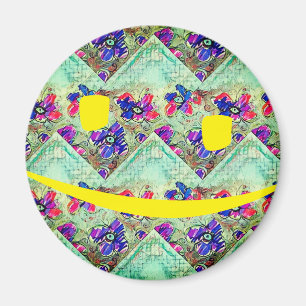 Imán Flores moradas y azules cuadrados Zigzags