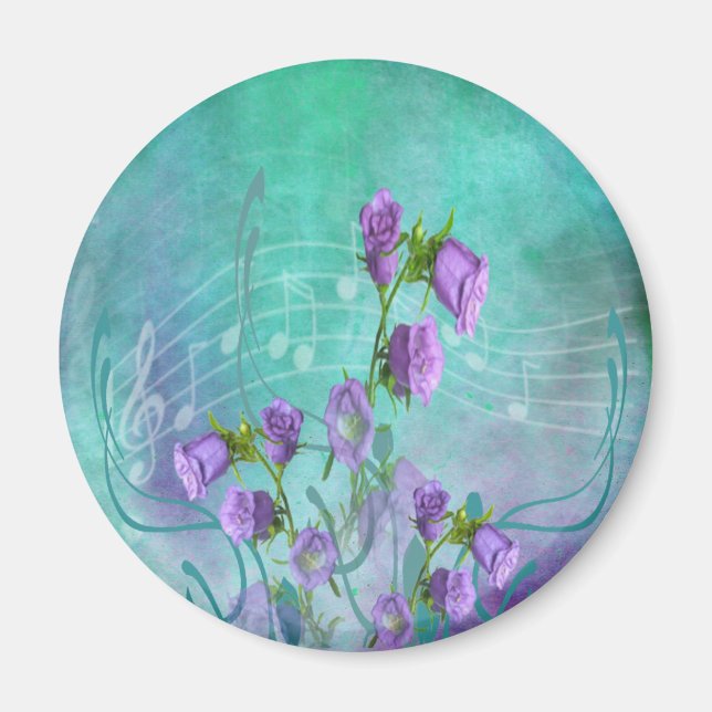 Imán Flores moradas y notas musicales (Frente)