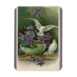 Imán Flores moradas y palomas