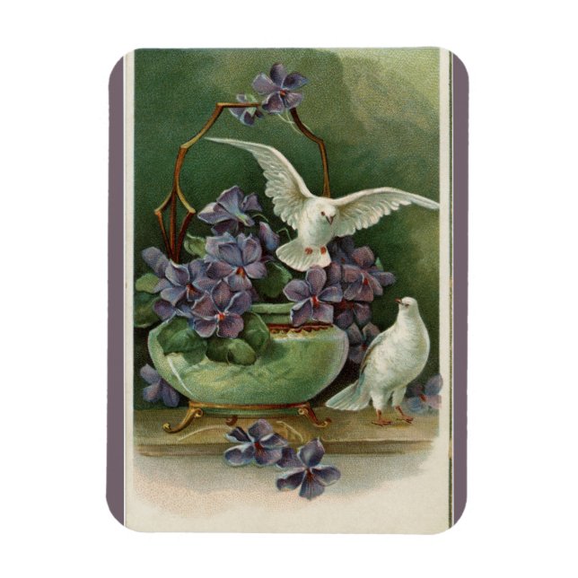 Imán Flores moradas y palomas (Vertical)