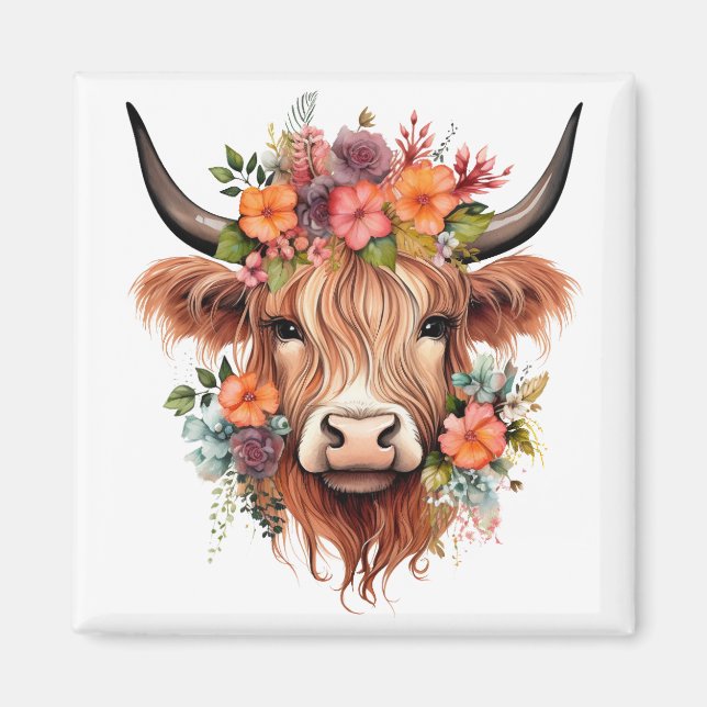Imán Flores occidentales de Boho Floral Scottish Highla (Frente)