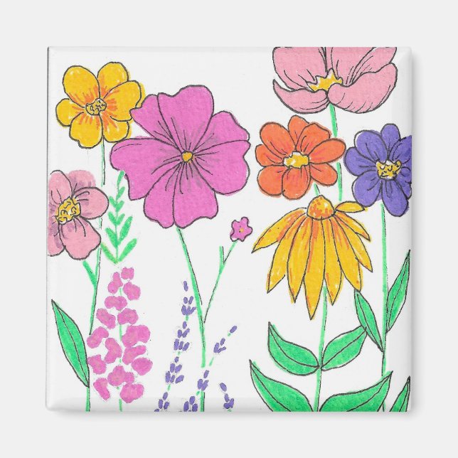 Imán Flores pintadas caprichosas y vibrantes (Frente)