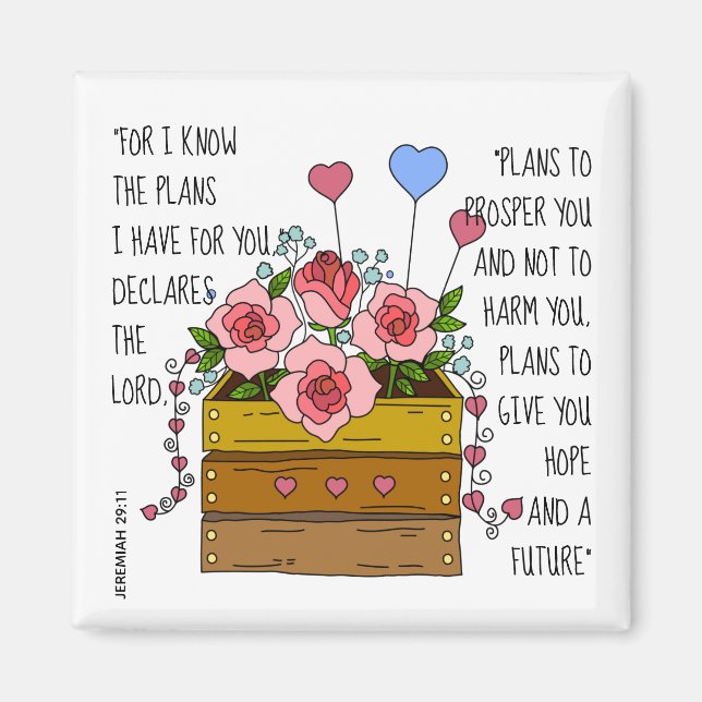 Imán Flores pintadas, verso de Jeremías 29:11 (Frente)