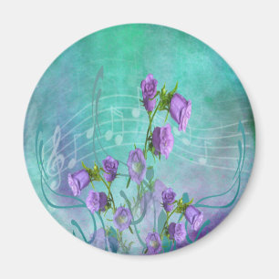 Imán Flores púrpuras y notas musicales