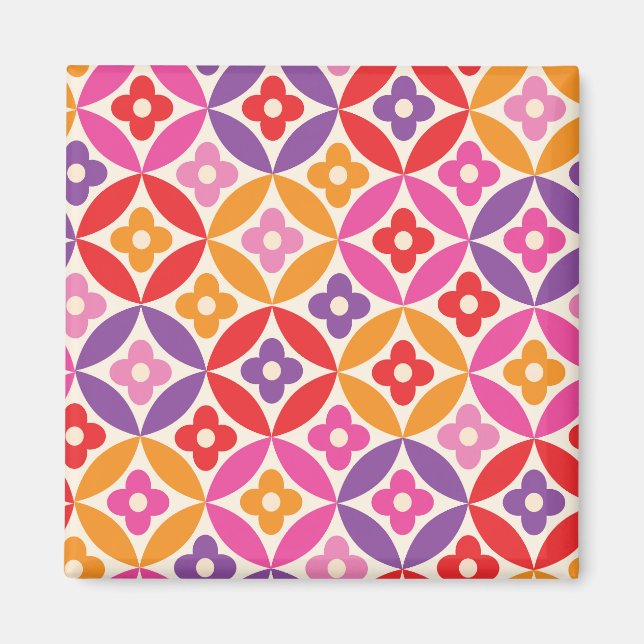 Imán Flores retro en el patrón de los círculos de media (Frente)