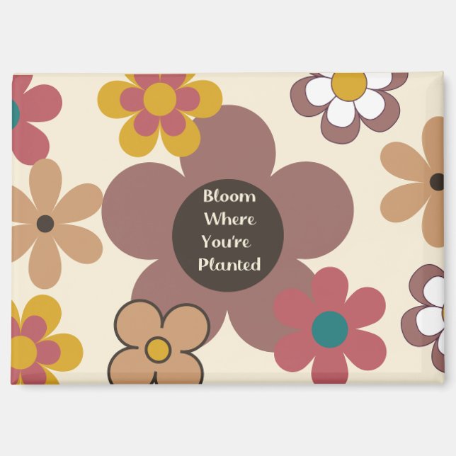 Imán Flores retro "florecen donde te plantan" (Anverso)