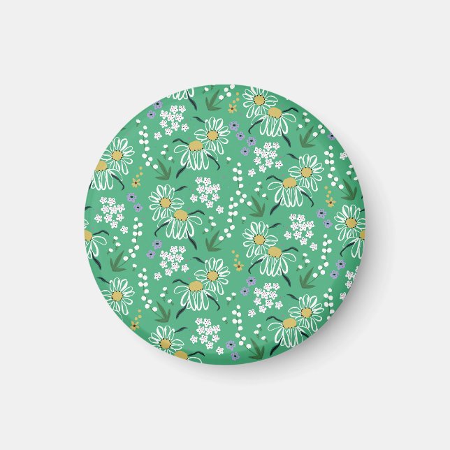 Imán Flores Retro, Patrón Botánico Sin Costuras. (Frente)