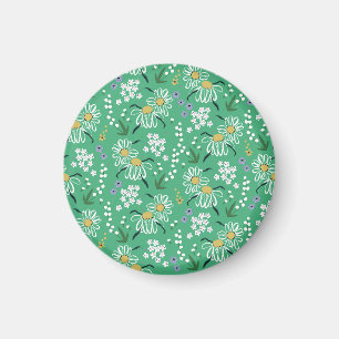 Imán Flores Retro, Patrón Botánico Sin Marea.