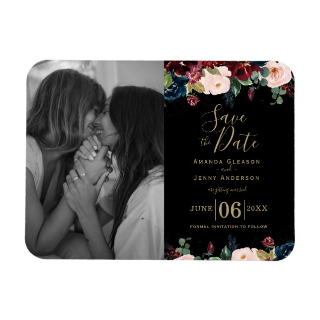 Imán Flores rosa, borgoñona y azul marino M (Horizontal)