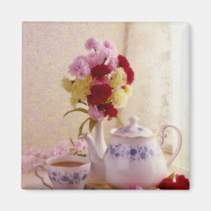 Imán Flores rosadas del juego de té de la cabaña