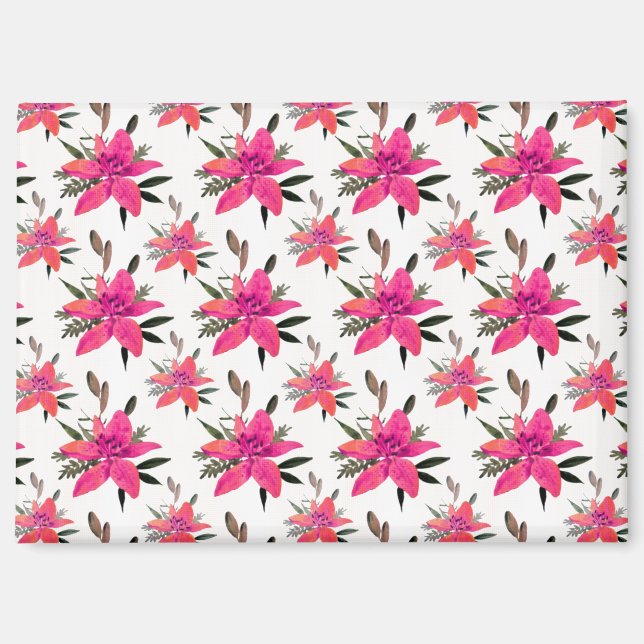 Imán Flores rosadas diseño de patrón floral (Anverso)