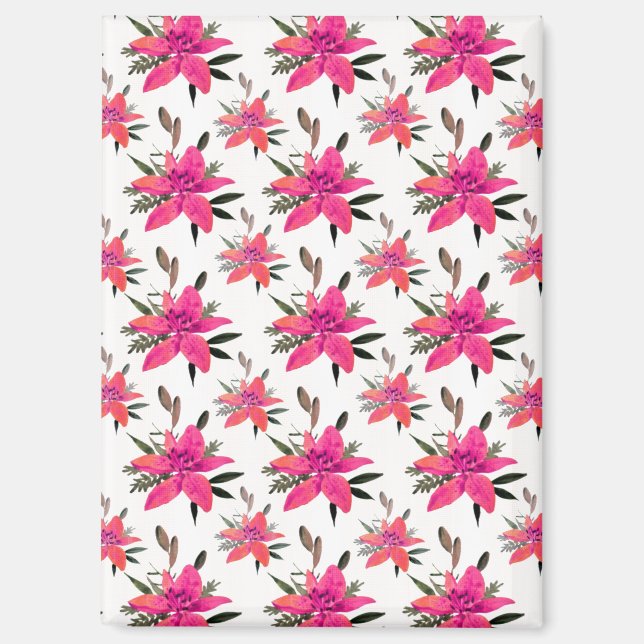Imán Flores rosadas diseño de patrón floral (Anverso)