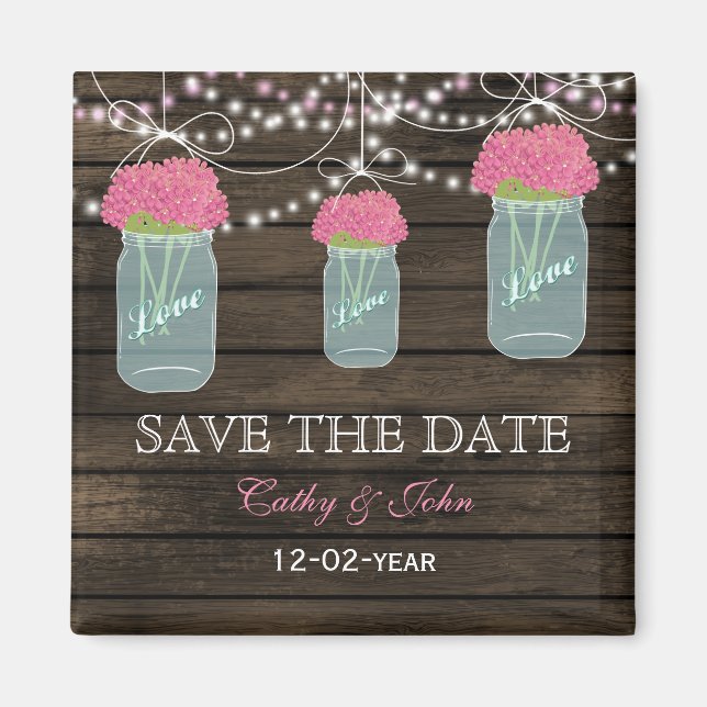 Imán flores rosadas en un frasco de albañil salva la fe (Frente)