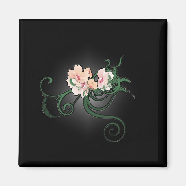 Imán Flores rosas en fondo negro (Frente)