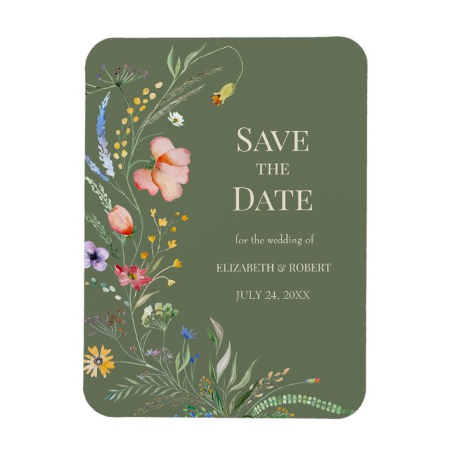 Imán Flores salvajes Sage Green Boho Save The Date Card (Vertical)