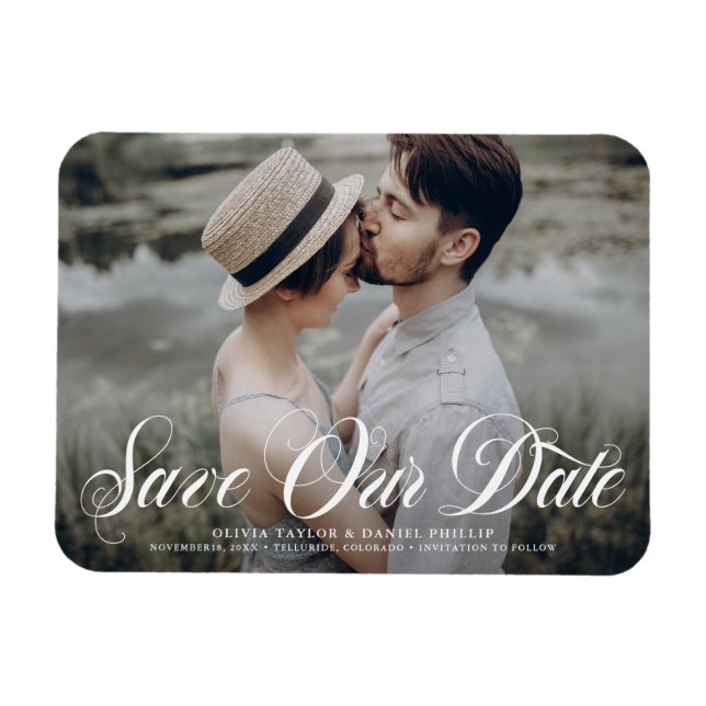 Imán Flourige Script Guardar nuestra foto de superposic (Horizontal)