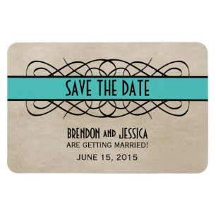 Imán Flourish Border Save the Date Magnet, Aqua