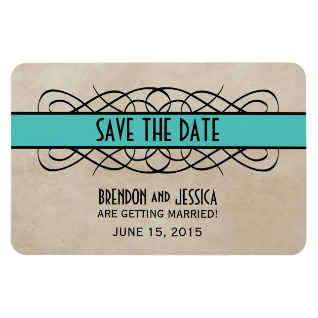 Imán Flourish Border Save the Date Magnet, Aqua (Horizontal)