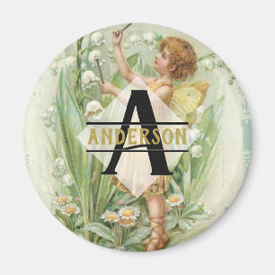 Imán Flower Fairy Snowbels Vintage Art Monograma Nombra