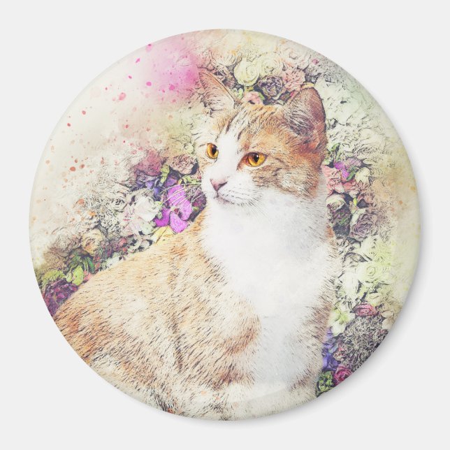 Imán Flower Garden Kitty | Resumen | Acuarela (Frente)