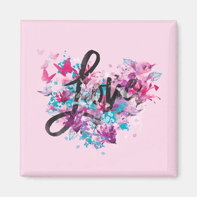 Imán Flower Heart Love Square Magnet (Frente)