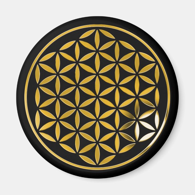 Imán Flower Of Life - oro 1 stamp | black (Frente)