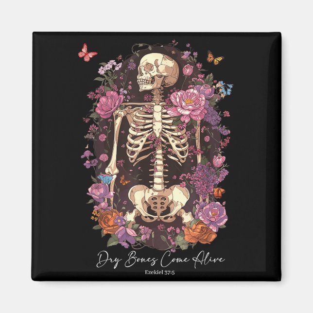 Imán Flower Skeleton Dry Bones Come Alive, Retro Enchan (Frente)