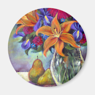 Imán Flower Vase Pears Pinting Art - Multi