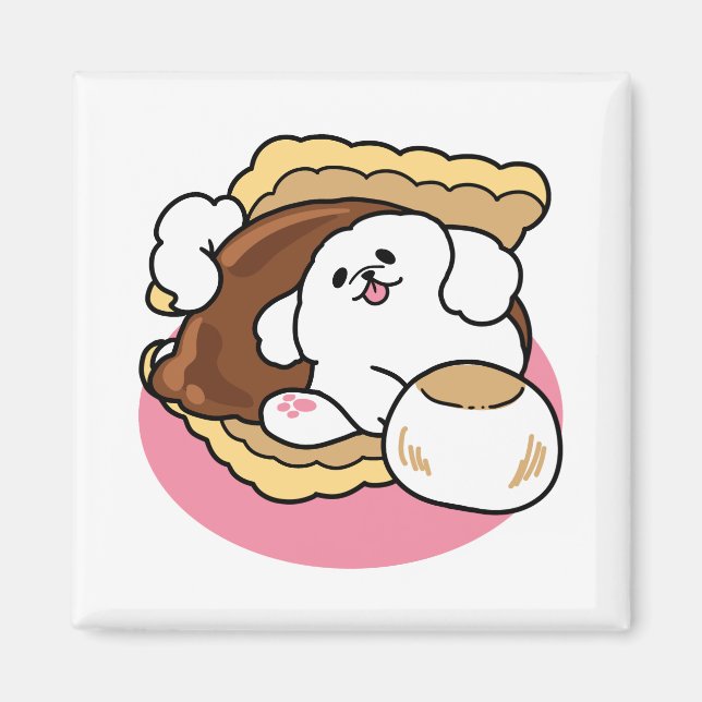 Imán Fluffier Tha S’more - Perro y bollo de postre (Frente)