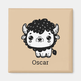 Imán Fluffy Bison Baby - Kawaii Farm Animal Art