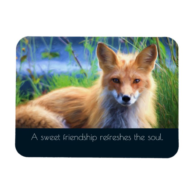 Imán Fluffy Red Fox with Friendship Quote (Horizontal)