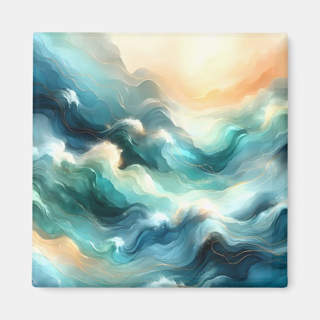 Imán Flujo Áureo de Olas Abstractas (Frente)