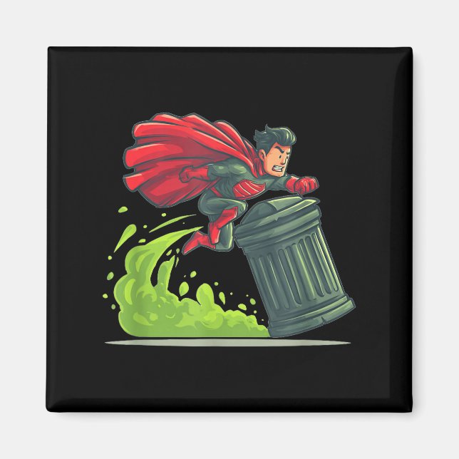 Imán Flying Hero With Trash Can Costume For Take Out Th (Frente)