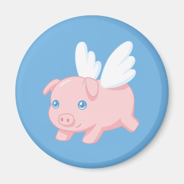 Imán Flying Pig - Piglet with Wings on Blue (Frente)