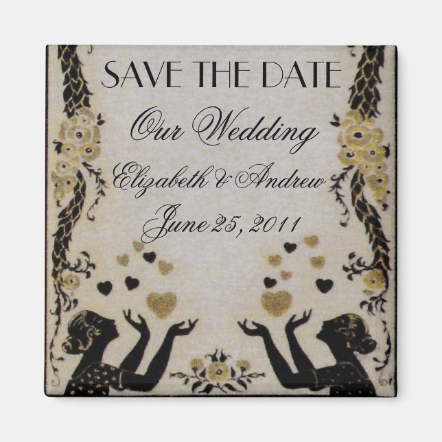 Imán Flying Valentines ~ Boda Node Date Nouveau (Frente)