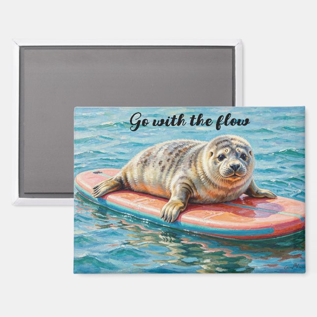 Imán Foca adorable surfeando  (Anverso/Reverso)