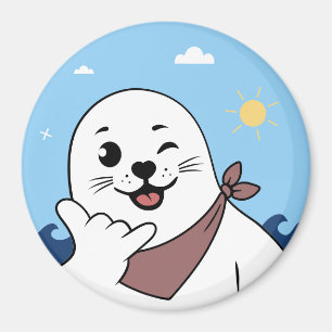 Imán Foca Guiñando con Pañuelo en la Cabeza Haciendo el