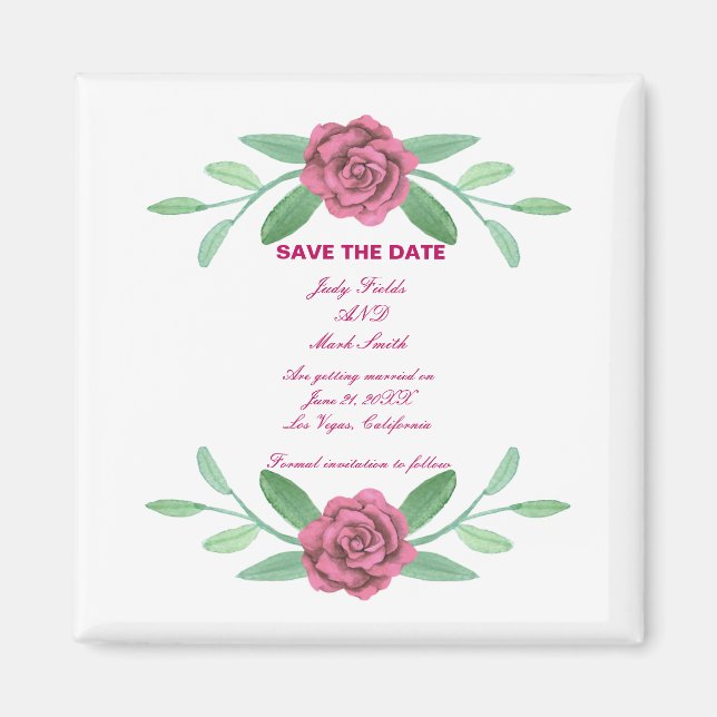 Imán Foliage Floral Pink Save The Date (Frente)