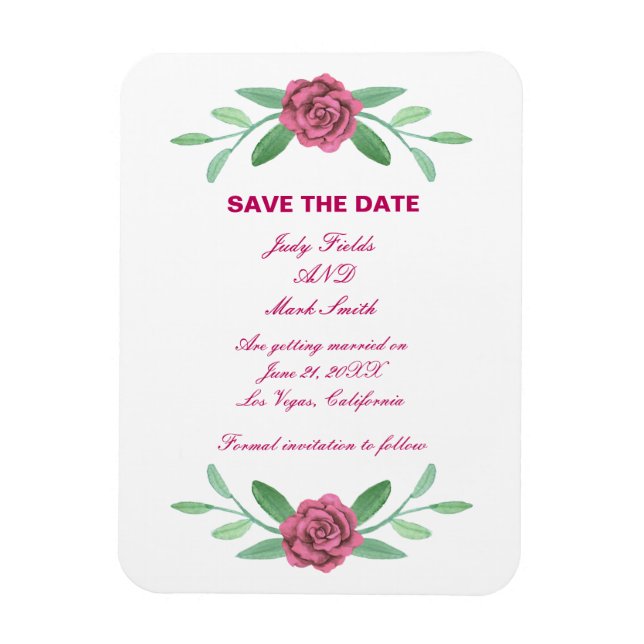 Imán Foliage Floral Pink Save The Date (Vertical)