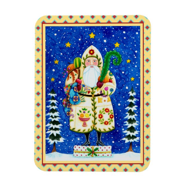 IMÁN FOLK ART BALTIMORE QUILT FATHER CHRISTMAS HOLIDAY (Vertical)