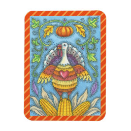 Imán FOLK ART TURKEY & CORN THANKSGIVING MAGNET Holiday