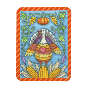 Imán FOLK ART TURKEY & CORN THANKSGIVING MAGNET Holiday